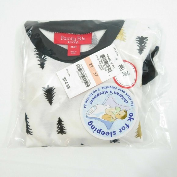Family Matching Christmas Pajamas Set 2T-3T Kids Sleepwear White Gold/Black Tree - Picture 8 of 9